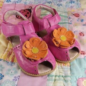 Livie & Luca Pink Sandals with Orange Flowers Size 12 Soft Leather Blooms